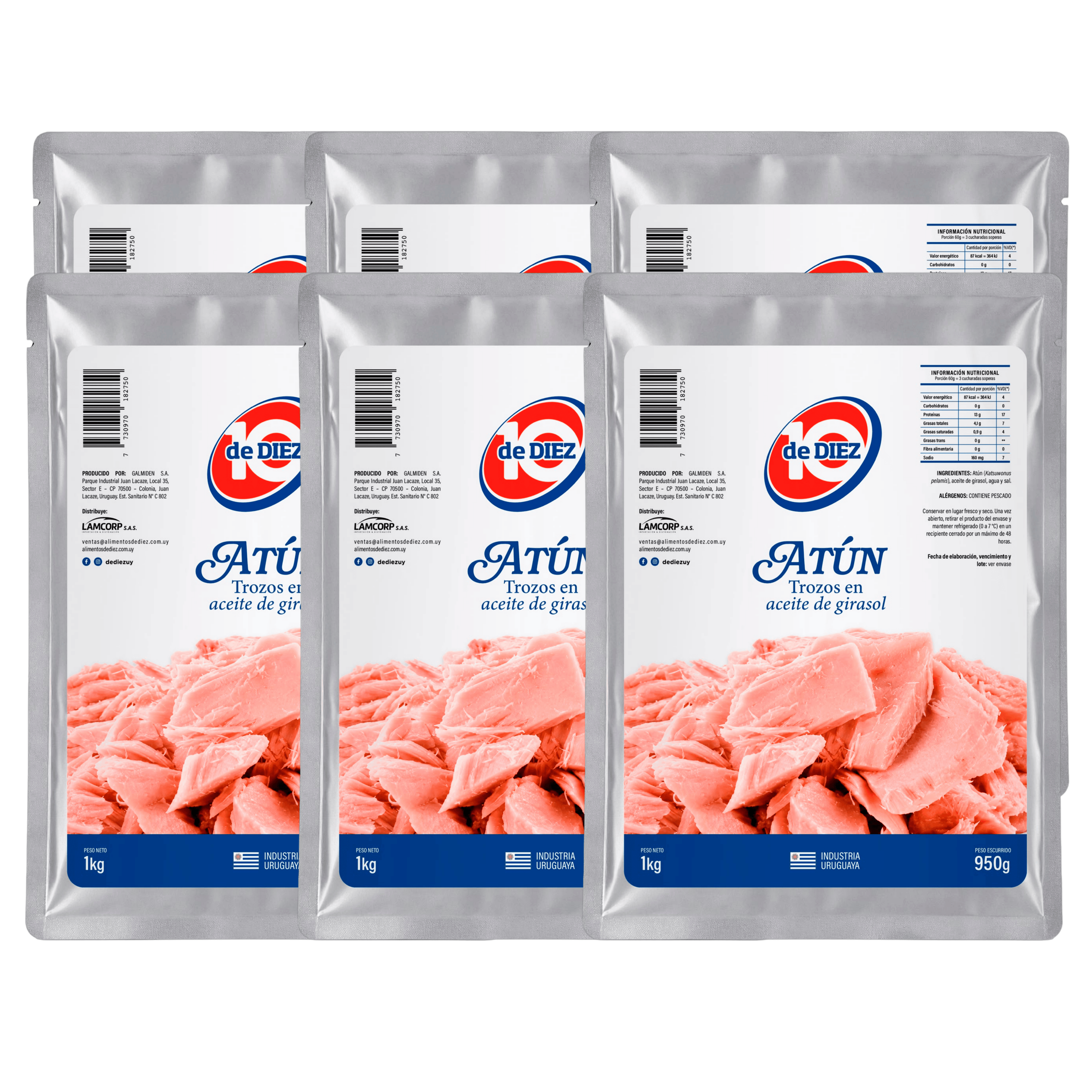 ATÚN EN ACEITE POUCH 1KG PACK 6 UNIDADES