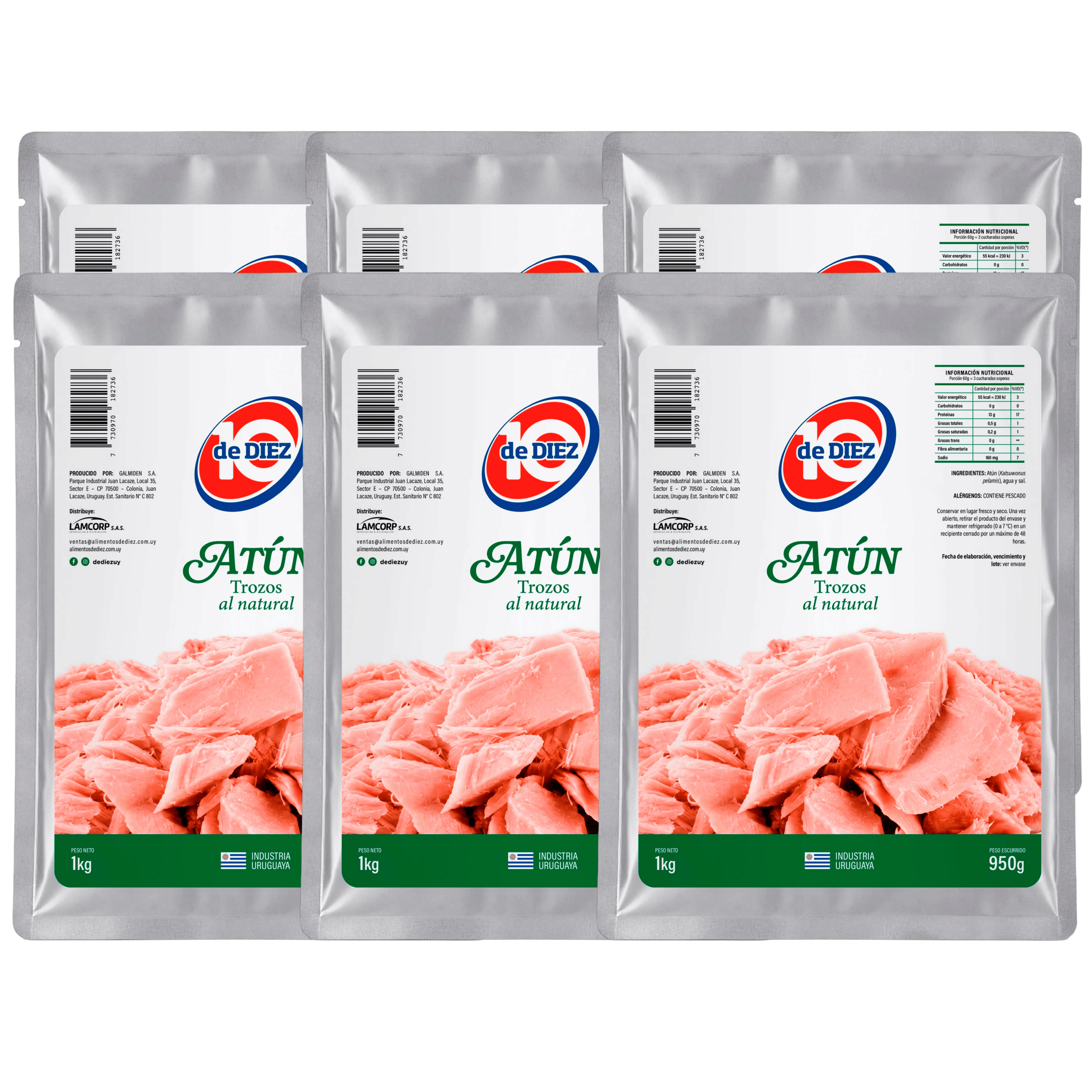 ATÚN AL NATURAL POUCH 1KG PACK 6 UNIDADES